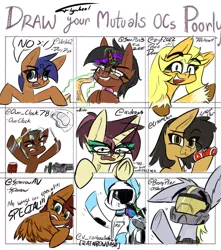 Size: 1059x1200 | Tagged: safe, artist:flywheel, derpibooru import, derpy hooves, rainbow dash, oc, oc:ambiguity, oc:crisom chin, oc:dicey digs, oc:fabi zee, oc:prarie dancer, oc:sparrow, drawing challenge, image, jpeg, motorcycle, odst, sketch