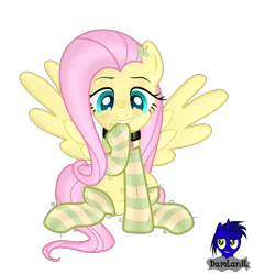 Size: 3840x4154 | Tagged: safe, artist:damlanil, derpibooru import, fluttershy, pegasus, pony, blushing, clothes, collar, cute, cutie mark accessory, cutie mark collar, female, hairclip, image, makeup, mare, mouth hold, png, raised hoof, rubber, shiny, shiny mane, show accurate, shyabetes, simple background, sitting, smiling, socks, solo, striped socks, transparent background, vector, wings