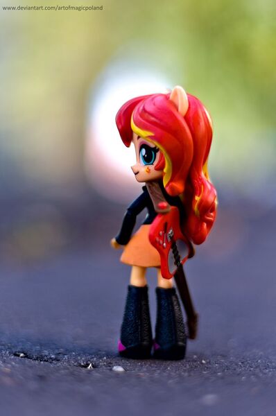 Size: 1024x1544 | Tagged: safe, artist:artofmagicpoland, derpibooru import, sunset shimmer, equestria girls, doll, equestria girls minis, female, guitar, image, jpeg, musical instrument, photo, solo, sunset shimmer day, toy, watermark