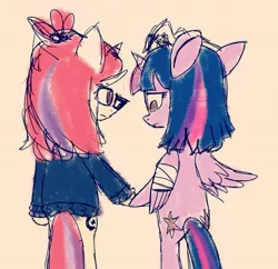 Size: 582x564 | Tagged: safe, artist:kusochekcat, derpibooru import, moondancer, twilight sparkle, twilight sparkle (alicorn), alicorn, pony, unicorn, bandage, bandaged wing, image, jpeg, wings