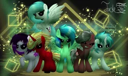 Size: 2000x1200 | Tagged: safe, artist:jadebreeze115, derpibooru import, oc, oc:jade breeze, oc:winter light, unofficial characters only, alicorn, earth pony, pegasus, pony, base used, colored wings, colorful, complex background, creepy, evil, evil eyes, gradient wings, group, group shot, image, looking at you, mean, multicolored hair, png, scary face, spread wings, wings