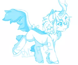 Size: 900x750 | Tagged: safe, artist:picklescatt, derpibooru import, oc, unofficial characters only, kirin, anime style, bow, female, image, open mouth, png, raised leg, simple background, sketch, solo, tail bow, watermark, white background, wip