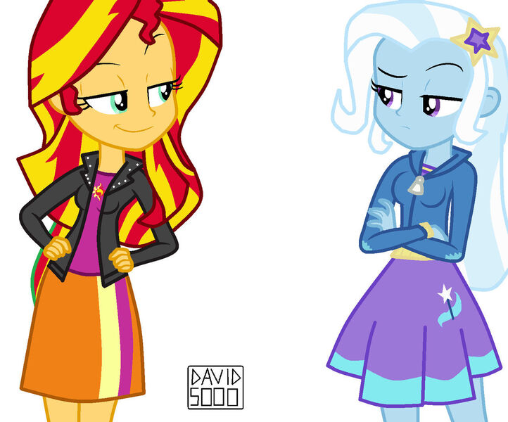 Size: 1280x1063 | Tagged: safe, artist:xxdavid5000xx, derpibooru import, sunset shimmer, trixie, equestria girls, female, image, jpeg, lesbian, shipping, suntrix