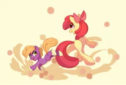 Size: 1962x1338 | Tagged: safe, artist:drtuo4, derpibooru import, apple bloom, little mac, earth pony, pony, the last problem, aunt and nephew, blank flank, colt, cute, duo, female, image, jpeg, male, mare, missing cutie mark, older, older apple bloom, open mouth, smiling, underhoof