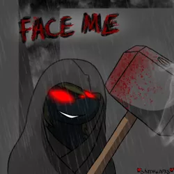 Size: 600x600 | Tagged: semi-grimdark, artist:skydreams, derpibooru import, blood, cloak, clothes, glowing eyes, hammer, image, impending doom, png, rain, red eyes, sledgehammer, vent art