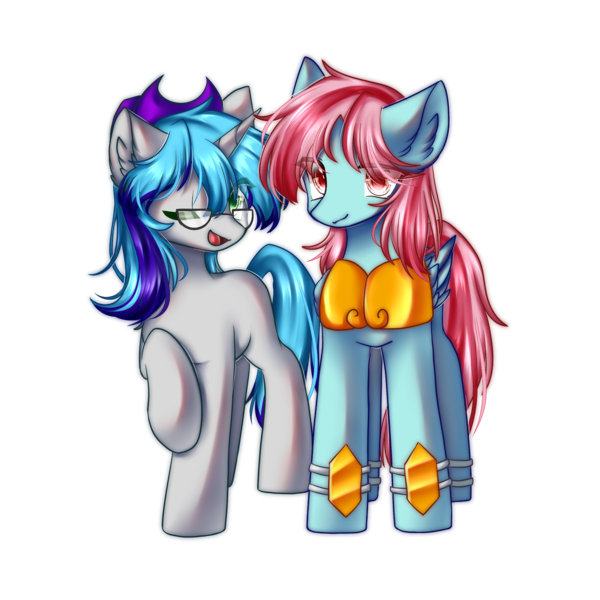 Size: 2000x2000 | Tagged: safe, artist:peace anya, derpibooru import, oc, oc:prism cosmos, oc:pts, unofficial characters only, pegasus, pony, unicorn, derpibooru community collaboration, 2021 community collab, female, glasses, hat, horn, image, looking at you, mare, one eye closed, pegasus oc, png, simple background, transparent background, unicorn oc, wings, wink