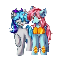 Size: 2000x2000 | Tagged: safe, artist:peace anya, derpibooru import, oc, oc:prism cosmos, oc:pts, unofficial characters only, pegasus, pony, unicorn, derpibooru community collaboration, 2021 community collab, female, glasses, hat, horn, image, looking at you, mare, one eye closed, pegasus oc, png, simple background, transparent background, unicorn oc, wings, wink