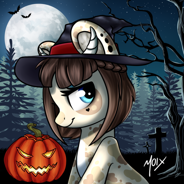 Size: 1080x1080 | Tagged: safe, artist:supermoix, derpibooru import, oc, pony, halloween, hat, holiday, image, moon, png, solo, tree, witch hat