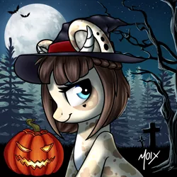 Size: 1080x1080 | Tagged: safe, artist:supermoix, derpibooru import, oc, pony, halloween, hat, holiday, image, moon, png, solo, tree, witch hat