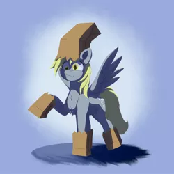 Size: 2000x2000 | Tagged: safe, artist:aquaticvibes, derpibooru import, derpy hooves, pegasus, pony, chest fluff, clothes, costume, derp, female, image, jpeg, mare, nightmare night costume, paper bag, paper bag wizard, raised hoof, simple background, smiling, solo