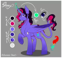 Size: 2166x2010 | Tagged: safe, artist:shamy-crist, derpibooru import, oc, oc:shamy, alicorn, pony, female, gray background, image, mare, png, reference sheet, simple background, solo