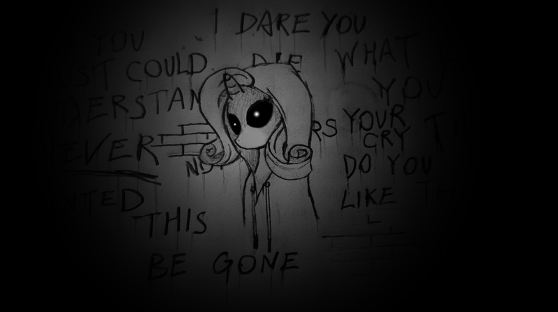 Size: 1962x1098 | Tagged: semi-grimdark, derpibooru import, rarity, pony, unicorn, clothes, creepy, crossover, cry of fear, dark, female, glowing eyes, hoodie, horn, horror, image, looking at you, png, solo, staring at you, staring into your soul, video game