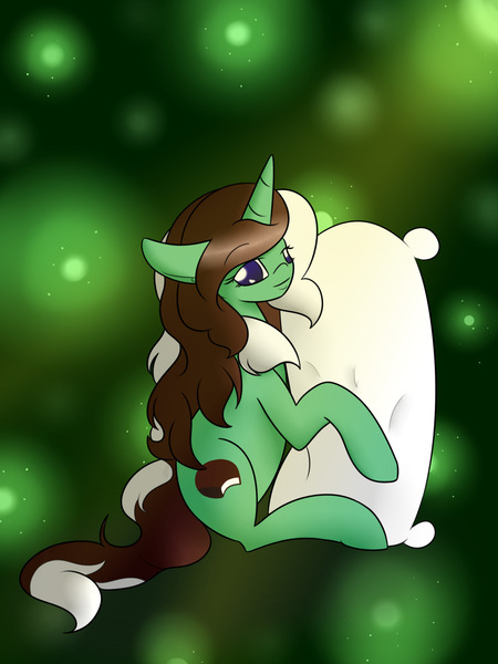 Size: 1280x1707 | Tagged: safe, artist:kaggy009, derpibooru import, oc, oc:peppermint pattie (unicorn), pony, unicorn, ask peppermint pattie, female, image, jpeg, mare, pillow, solo