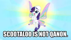 Size: 1280x720 | Tagged: safe, derpibooru import, edit, edited screencap, screencap, rarity, sonic rainboom (episode), background pony strikes again, image, implied scootaloo, obligatory pony, op, op is a duck, op is on drugs, op is trying to be funny, op is trying too hard, op is trying to start shit, op needs to stop, png, qanon, solo
