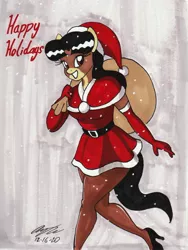 Size: 1979x2629 | Tagged: safe, artist:newyorkx3, derpibooru import, oc, oc:crystal, unofficial characters only, anthro, plantigrade anthro, pony, christmas, clothes, costume, evening gloves, female, gloves, hat, high heels, holiday, image, jpeg, legs, long gloves, looking at you, mare, santa costume, santa hat, shoes, solo