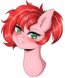 Size: 700x831 | Tagged: safe, artist:torihime, derpibooru import, oc, oc:shimmy, oc:strawberry glaze, unofficial characters only, earth pony, pony, blushing, flirty, image, looking at you, png, sassy, simple background, smiling, smirk, solo, white background