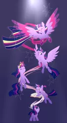 Size: 2000x3666 | Tagged: safe, artist:theroyalartofna, derpibooru import, twilight sparkle, twilight sparkle (alicorn), alicorn, pony, unicorn, age progression, big crown thingy, blank flank, book, element of magic, eyes closed, female, filly, filly twilight sparkle, glowing horn, high res, horn, image, jewelry, mare, open mouth, png, ponytail, rainbow power, reading, regalia, self ponidox, solo, speedpaint available, spread wings, unicorn twilight, wings, younger