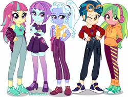 Size: 1280x968 | Tagged: safe, artist:limedazzle, derpibooru import, indigo zap, lemon zest, sour sweet, sugarcoat, sunny flare, equestria girls, crystal prep shadowbolts, freckles, image, jpeg, meta, op can't let go, shadow five, show accurate