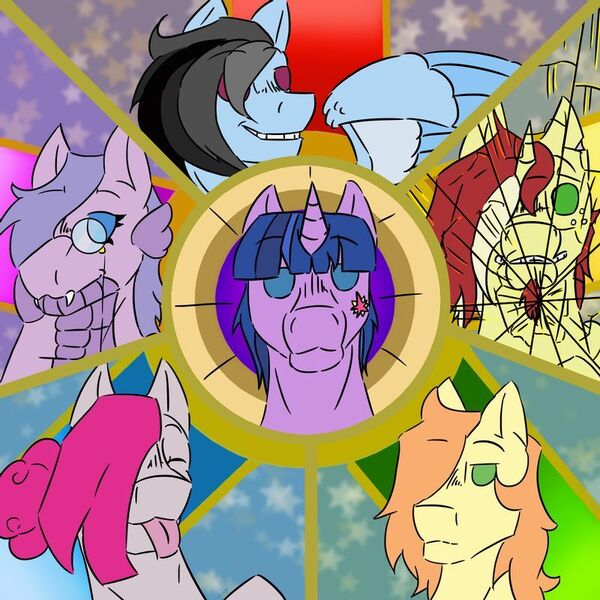 Size: 800x800 | Tagged: safe, artist:someonestolemypotato, derpibooru import, oc, oc:apple piece, oc:cannon jam, oc:comics prisma, oc:cristal finder, oc:starshine sword, oc:wild carrot, unofficial characters only, dracony, earth pony, hybrid, pegasus, pony, unicorn, broken, image, interspecies offspring, jpeg, monocle, next generation, offspring, parent:applejack, parent:big macintosh, parent:cheese sandwich, parent:flam, parent:flash sentry, parent:fluttershy, parent:pinkie pie, parent:quibble pants, parent:rainbow dash, parent:rarity, parent:spike, parent:twilight sparkle, parents:cheesepie, parents:flamjack, parents:flashlight, parents:fluttermac, parents:quibbledash, parents:sparity, shattered, tongue out