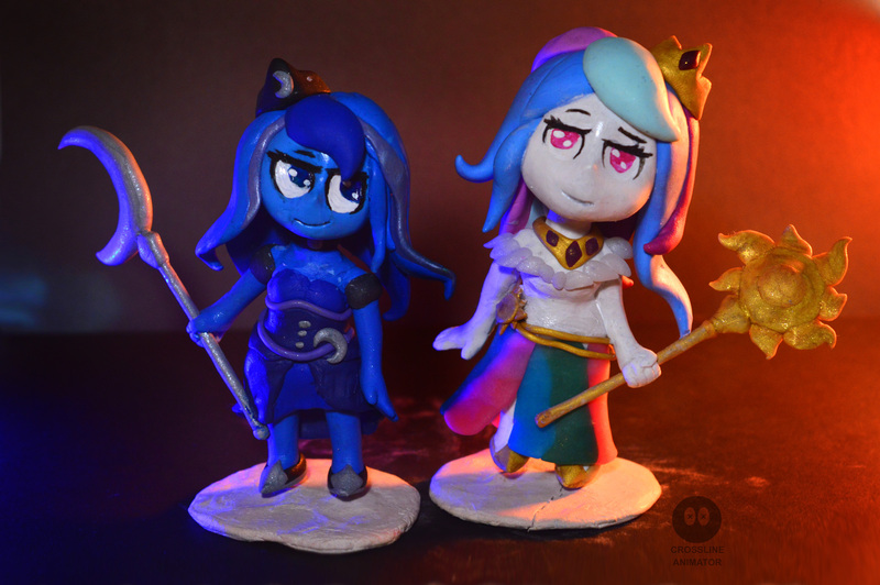 Size: 4512x3000 | Tagged: safe, artist:crosslineanimator, derpibooru import, kotobukiya, princess celestia, princess luna, human, chibi, figure, figurine, humanized, image, irl, jpeg, kotobukiya princess celestia, kotobukiya princess luna, photo, polymer clay