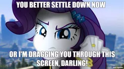 Size: 474x266 | Tagged: safe, derpibooru import, rarity, equestria girls, equestria girls series, angry, anti-bronybait, breaking the fourth wall, caption, equestria girls in real life, female, fourth wall, frown, image, image macro, jpeg, looking at you, meme, solo, text