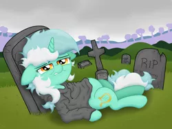 Size: 4032x3024 | Tagged: safe, artist:background basset, derpibooru import, lyra heartstrings, pony, unicorn, fanfic:background pony, belly, clothes, dig the swell hoodie, female, gravestone, graveyard, high res, hoodie, image, mare, png, sad, solo, tired, tombstones