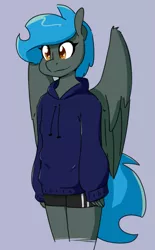 Size: 473x762 | Tagged: safe, artist:whatsapokemon, derpibooru import, oc, oc:jade shine, anthro, pegasus, bike shorts, clothes, female, hoodie, image, png, solo