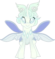 Size: 6364x6841 | Tagged: safe, artist:lincolnbrewsterfan, derpibooru import, oc, oc:snowflake mist, changedling, changeling, antlers, beautiful, carapace, changedling oc, changedling princess, changeling oc, derpibooru exclusive, elegant, female, happy, horn, horns, image, looking at you, pale color, png, princess, requested art, rhinestone, rhinestones, simple background, smiling, smiling at you, .svg available, transparent background, transparent wings, vector, wings