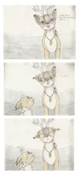 Size: 1492x3290 | Tagged: safe, artist:cindertale, derpibooru import, oc, unofficial characters only, deer, reindeer, antlers, chest fluff, comic, deer oc, ear fluff, image, jewelry, jpeg, necklace, talking, traditional art