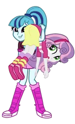 Size: 2338x3847 | Tagged: safe, artist:gmaplay, derpibooru import, sonata dusk, sweetie belle, equestria girls, butt, carried, carry, cute, image, over the shoulder, png, solo, sonatabetes, sweetie belle is not amused, sweetie butt, unamused