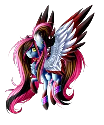 Size: 1317x1593 | Tagged: safe, artist:fellabyss, artist:mediasmile666, derpibooru import, oc, oc:media smile, unofficial characters only, pegasus, pony, collar, ear piercing, earring, female, flying, image, jewelry, mare, pendant, piercing, png, simple background, solo, spiked collar, spread wings, transparent background, two toned wings, wings