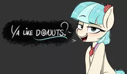 Size: 2815x1642 | Tagged: safe, artist:pinkberry, derpibooru import, coco pommel, earth pony, pony, coco is an anal slut, colored, freckles, image, innuendo, png, sketch, speech, talking, text