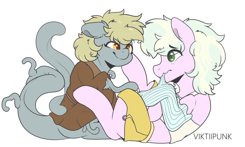Size: 5000x3000 | Tagged: safe, artist:viktiipunk, derpibooru import, oc, oc:loveshy, oc:lovesick, original species, pony, tentacle pony, fanfic:white waking, brother and sister, carcassian, clothes, clothing damage, female, image, male, mare, midriff, mutant, png, short shirt, shorts, siblings, sock, stallion, tentacles