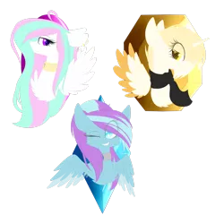 Size: 2449x2449 | Tagged: safe, artist:mediasmile666, derpibooru import, oc, unofficial characters only, alicorn, pegasus, pony, alicorn oc, choker, clothes, ear piercing, earring, female, horn, image, jewelry, mare, one eye closed, piercing, png, scarf, simple background, transparent background, trio, wings, wink