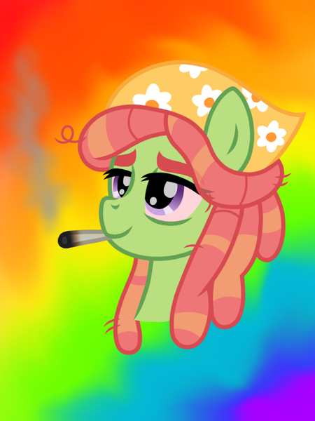 Size: 899x1200 | Tagged: safe, artist:froyo15sugarblast, derpibooru import, tree hugger, earth pony, pony, 4/20, 420, 420 blaze it, bandana, bloodshot eyes, bust, dreadlocks, drugs, eye clipping through hair, female, high, image, joint, late, marijuana, pink eyes, png, portrait, psychedelic, smoke, smoking, smoking weed, solo