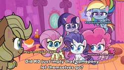 Size: 1920x1080 | Tagged: safe, derpibooru import, edit, edited screencap, screencap, applejack, fluttershy, pinkie pie, rainbow dash, rarity, twilight sparkle, twilight sparkle (alicorn), alicorn, earth pony, pegasus, pony, unicorn, my little pony: pony life, spoiler:pony life s02e23, female, image, implied farting, mare, png, the de-stress ball