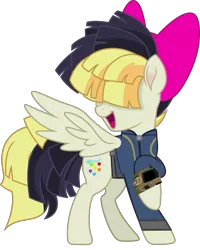 Size: 3997x5000 | Tagged: safe, artist:dashiesparkle, artist:ponygamer2020, derpibooru import, songbird serenade, pegasus, pony, fallout equestria, my little pony: the movie, absurd resolution, bow, clothes, fallout, female, hair bow, image, jumpsuit, mare, pipboy, png, sia (singer), simple background, solo, transparent background, vault suit, vector
