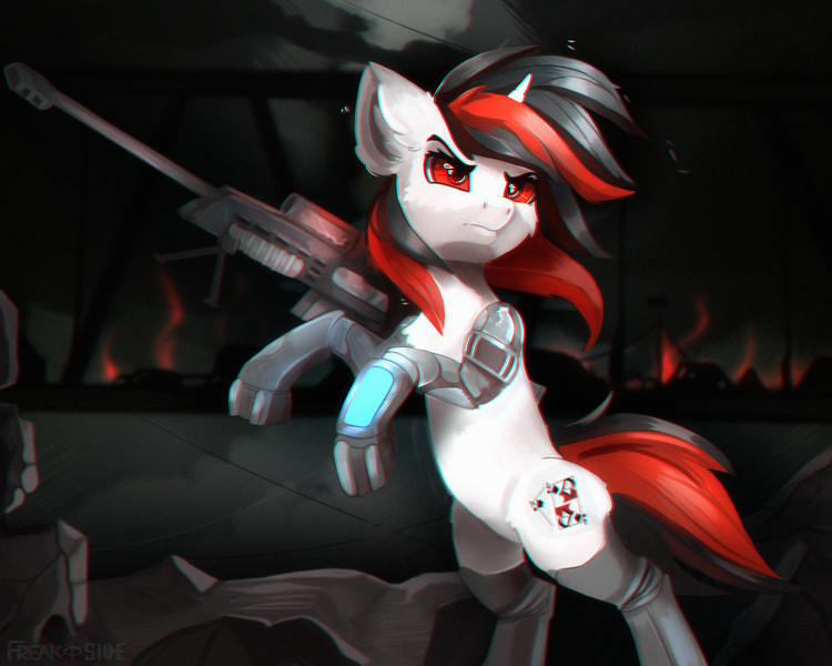 Size: 2500x2000 | Tagged: safe, artist:freak-side, derpibooru import, oc, oc:blackjack, pony, unicorn, fallout equestria, fallout equestria: project horizons, fanfic art, image, pipbuck, png, solo, weapon