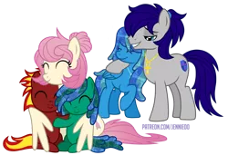Size: 1200x821 | Tagged: safe, artist:jennieoo, derpibooru import, oc, oc:gentle star, oc:maverick, oc:ocean soul, oc:scorched earth, oc:stormy gale, earth pony, pegasus, pony, aunt, aunt and niece, colt, female, filly, happy, hug, image, male, mare, nephew, niece, png, simple background, smiling, stallion, transparent background, vector, water mane