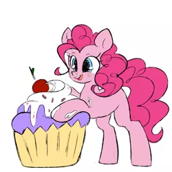 Size: 1000x1000 | Tagged: safe, artist:thieftea, derpibooru import, pinkie pie, earth pony, pony, cupcake, cute, diapinkes, female, food, image, mare, open mouth, png, simple background, solo, white background