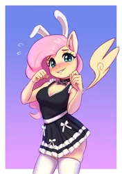 Size: 1500x2128 | Tagged: safe, artist:mrscroup, derpibooru import, fluttershy, anthro, pegasus, adorasexy, blushing, breasts, bunny ears, cleavage, clothes, cute, floating wings, fluttermaid, image, jpeg, looking at you, maid, necktie, schrödinger's pantsu, sexy, shyabetes, skirt, smiling, socks, solo, tanktop, thigh highs, wings