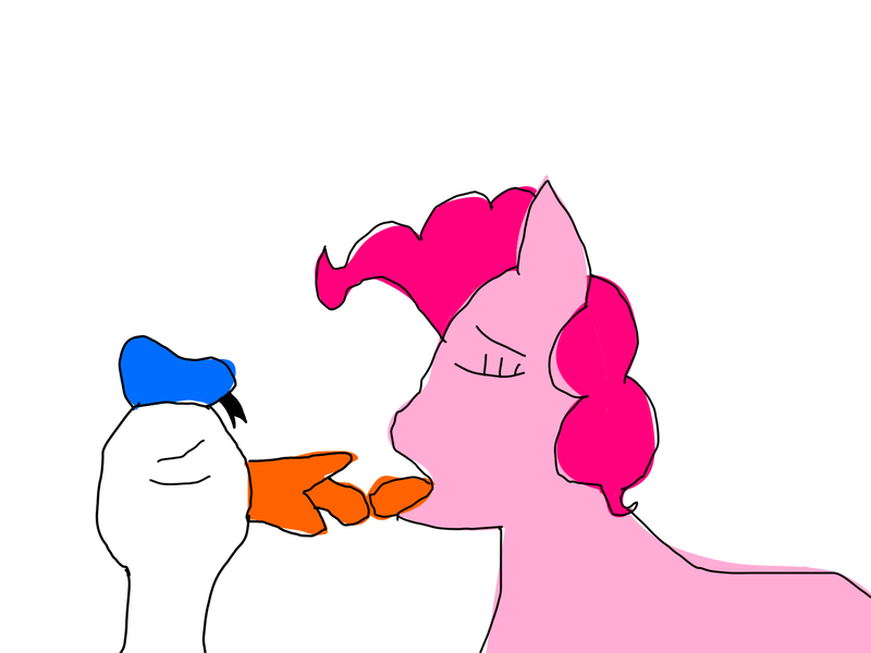 Size: 2000x1500 | Tagged: artist needed, source needed, suggestive, derpibooru import, pinkie pie, 1000 hours in ms paint, crack shipping, donald duck, duo, french kiss, image, kissing, not salmon, op is on drugs, png, shipping, simple background, wat, white background