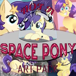 Size: 3000x3000 | Tagged: safe, artist:lechu-zaz, artist:marbeck_213, artist:nekoshiei, artist:nyancat380, derpibooru import, star dancer, earth pony, pony, art pack:not a space pony, my little pony: the manga, absurd resolution, advertisement, announcement, art pack, art pack cover, hairpin, image, png, simple background, space helmet, star dancer appreciation collab, stars, teaser, ufo