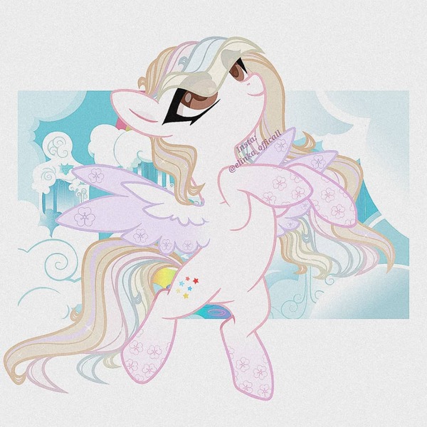 Size: 1080x1080 | Tagged: safe, artist:elinka_officall, derpibooru import, oc, unofficial characters only, pegasus, pony, eyelashes, image, jpeg, looking up, pegasus oc, rearing, smiling, solo, two toned wings, wings