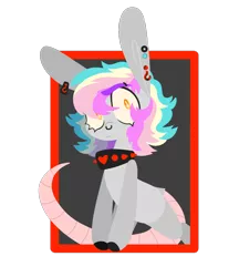 Size: 978x1133 | Tagged: safe, artist:connorbal, derpibooru import, oc, oc:riot, earth pony, animal tail, collar, ear piercing, earring, image, jewelry, lineless, male, multicolored hair, nose piercing, nose ring, piercing, png, rainbow hair, solo, spiked collar, wingding eyes