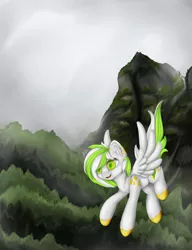 Size: 2144x2797 | Tagged: safe, artist:hellythequeen, derpibooru import, oc, oc:helly, pegasus, cloud, cloudy, flying, image, jpeg, looking down, mountain, pegasus oc, solo, wings