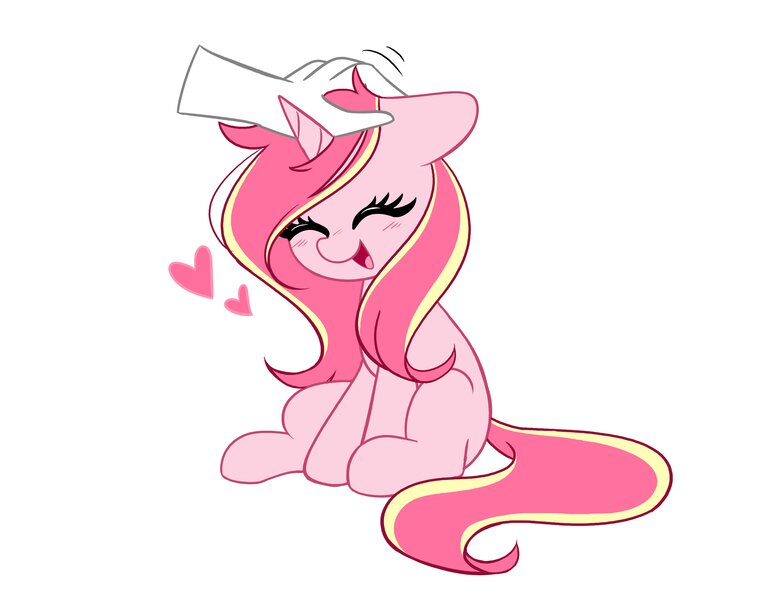 Size: 4096x3148 | Tagged: safe, artist:kittyrosie, derpibooru import, oc, oc:rosa flame, unofficial characters only, pony, unicorn, blushing, cute, eyes closed, floating heart, hand, heart, image, jpeg, open mouth, petting, simple background, white background