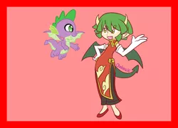 Size: 2600x1876 | Tagged: safe, artist:chelseawest, derpibooru import, spike, dragon, colored background, crossover, draco centauros, dragon hybrid, image, png, puyo puyo, tail, winged spike, wings