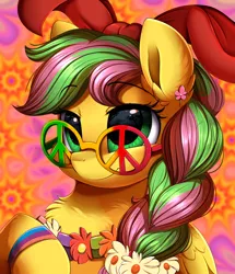Size: 1722x2003 | Tagged: safe, artist:pridark, derpibooru import, oc, unofficial characters only, pegasus, pony, bust, commission, cutie mark, female, glasses, green eyes, hippie, image, mare, peace symbol, png, portrait, smiling, solo