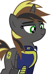 Size: 515x747 | Tagged: safe, artist:pegasski, derpibooru import, oc, unofficial characters only, pony, unicorn, fallout equestria, base used, bedroom eyes, clothes, eyelashes, female, horn, image, mare, png, simple background, smiling, solo, transparent background, unicorn oc